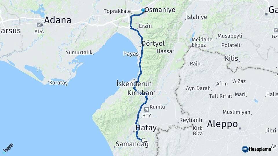 Osmaniye Altınözü Hatay Arası Kaç Km - Yol Haritası
