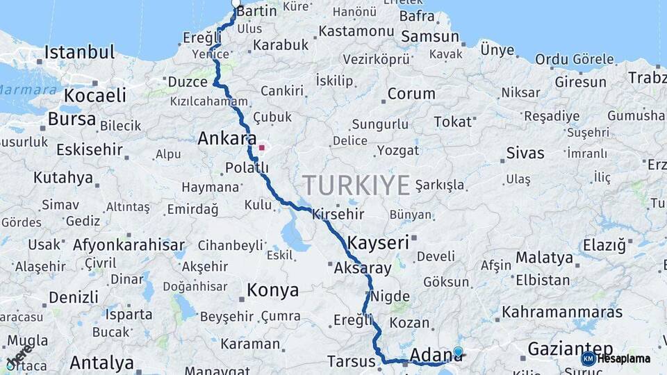 Osmaniye Amasra Bartın Arası Kaç Km - Yol Haritası