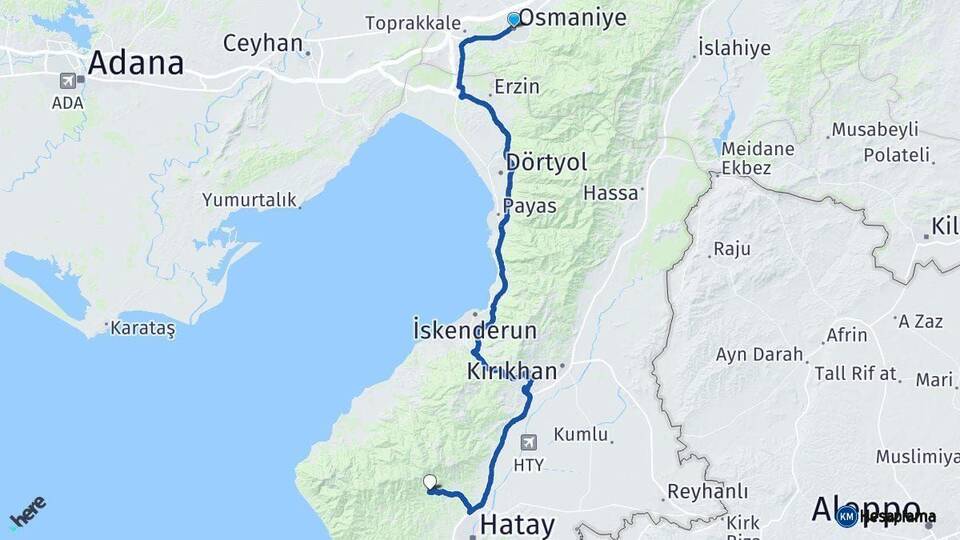 Osmaniye Antakya Hatay Arası Kaç Km - Yol Haritası