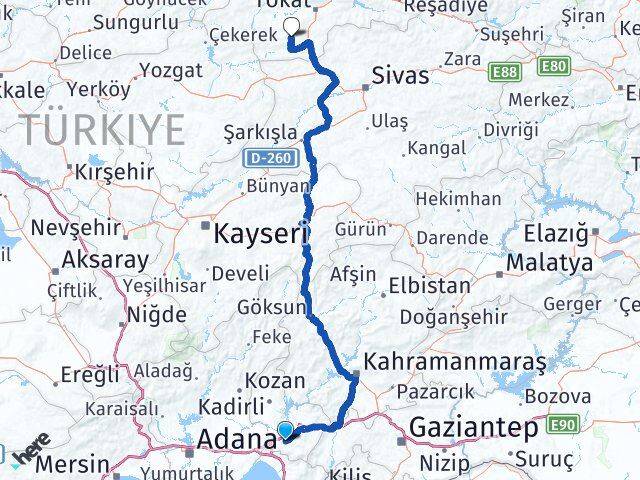 Osmaniye Artova Tokat Arası Kaç Km - Yol Haritası