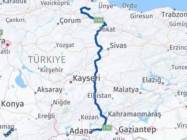 Osmaniye Asarcık Samsun Arası Kaç Km - Yol Haritası