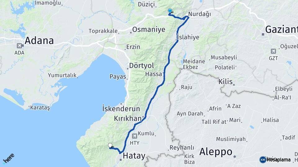 Osmaniye Bahçe Antakya Hatay Arası Kaç Km - Yol Haritası