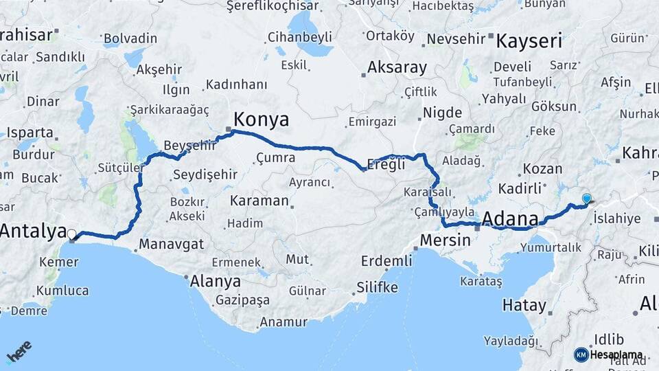 Osmaniye Bahçe Antalya Arası Kaç Km - Yol Haritası
