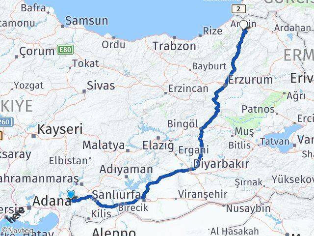 Osmaniye Bahçe Artvin Arası Kaç Km - Yol Haritası