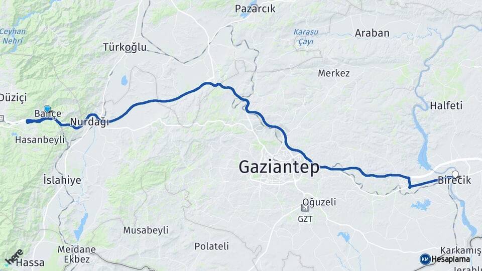 Osmaniye Bahçe Birecik Şanlıurfa Arası Kaç Km - Yol Haritası