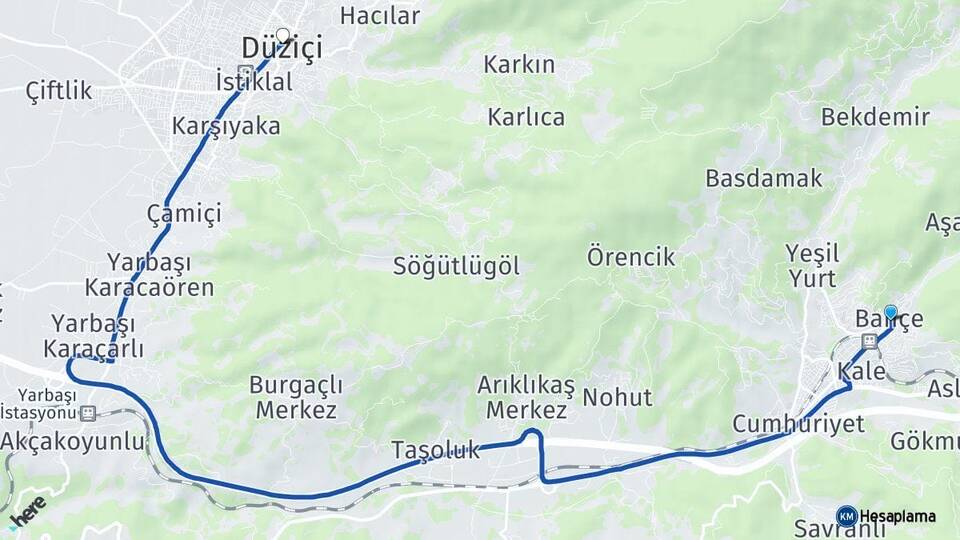 Osmaniye Bahçe Düziçi Arası Kaç Km - Yol Haritası