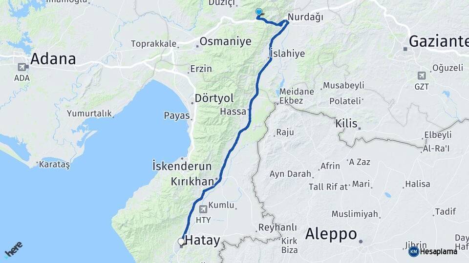 Osmaniye Bahçe Hatay Arası Kaç Km - Yol Haritası