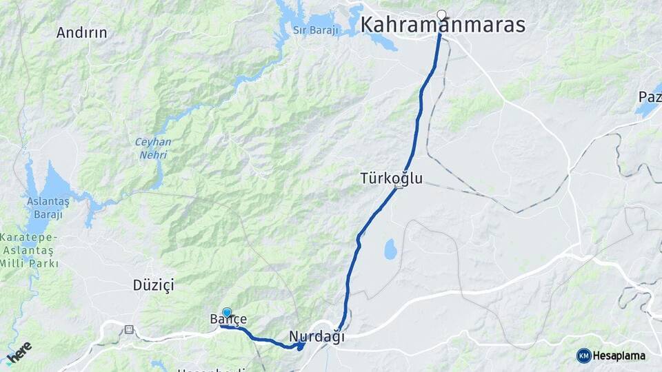 Osmaniye Bahçe Kahramanmaraş Arası Kaç Km - Yol Haritası
