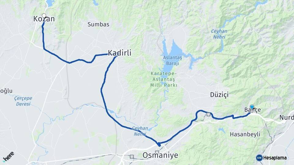 Osmaniye Bahçe Kozan Adana Arası Kaç Km - Yol Haritası