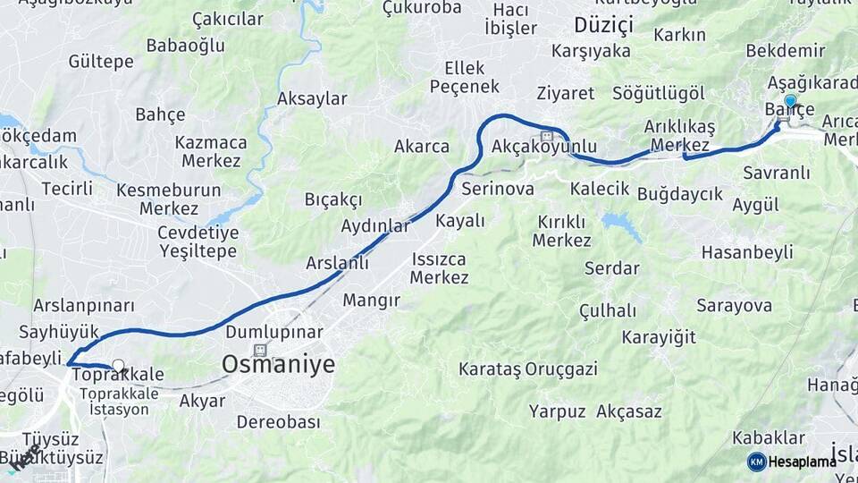 Osmaniye Bahçe Toprakkale Arası Kaç Km - Yol Haritası
