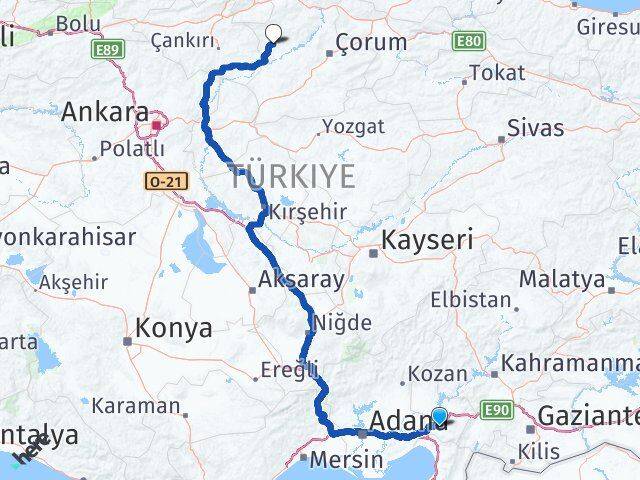 Osmaniye Bayat Çorum Arası Kaç Km - Yol Haritası
