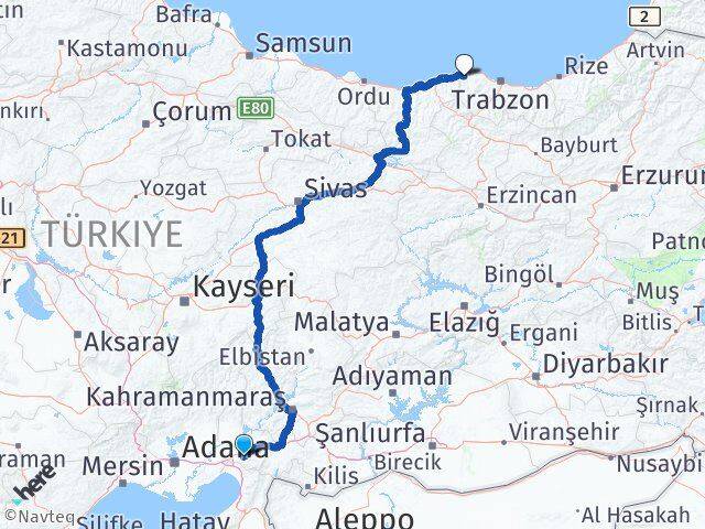Osmaniye Beşikdüzü Trabzon Arası Kaç Km - Yol Haritası