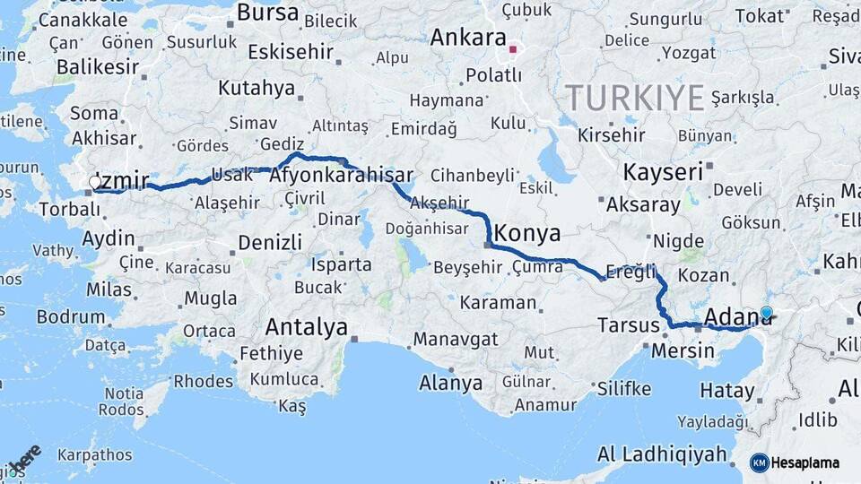 Osmaniye Bornova İzmir Arası Kaç Km - Yol Haritası