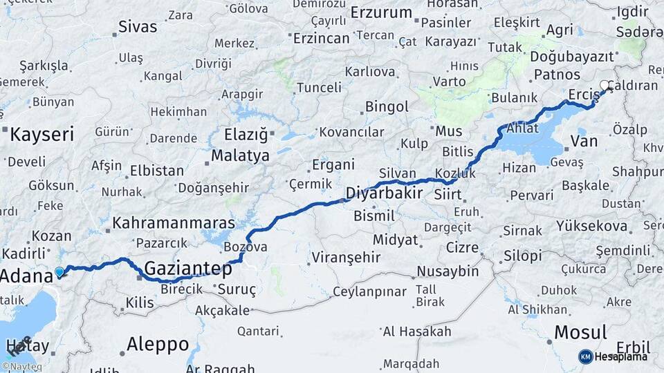 Osmaniye Çaldıran Van Arası Kaç Km - Yol Haritası