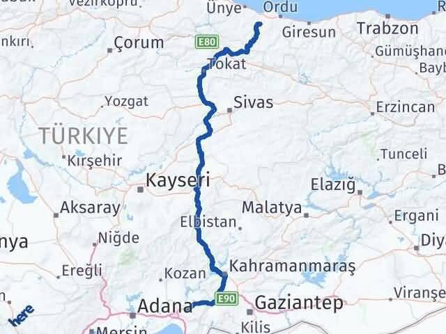 Osmaniye Çamaş Ordu Arası Kaç Km - Yol Haritası