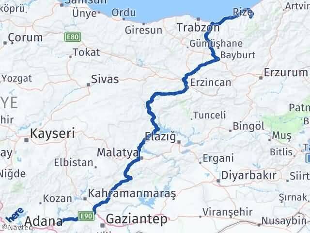 Osmaniye Çamlıhemşin Rize Arası Kaç Km - Yol Haritası