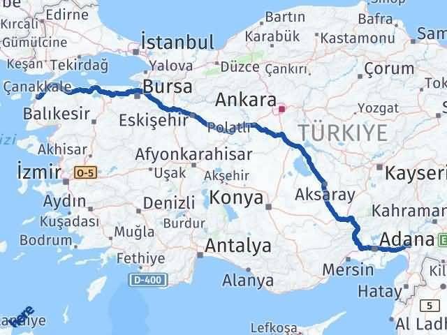 osmaniye canakkale arasi kac km kac saat yol tarifi