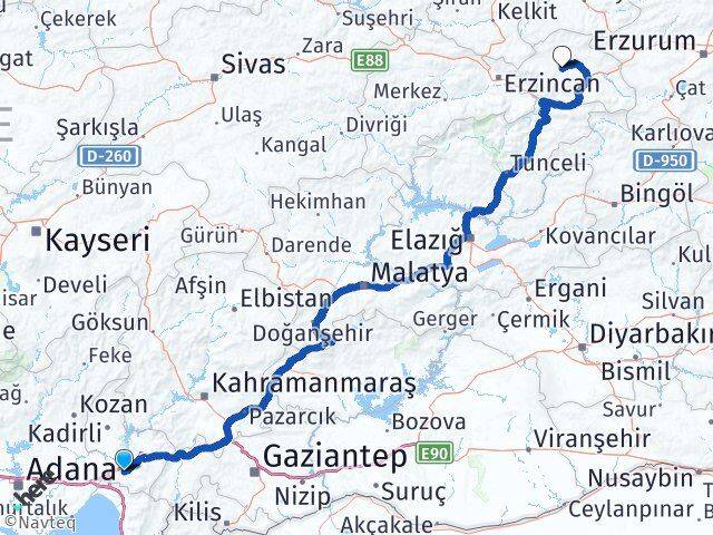 Osmaniye Çayırlı Erzincan Arası Kaç Km - Yol Haritası