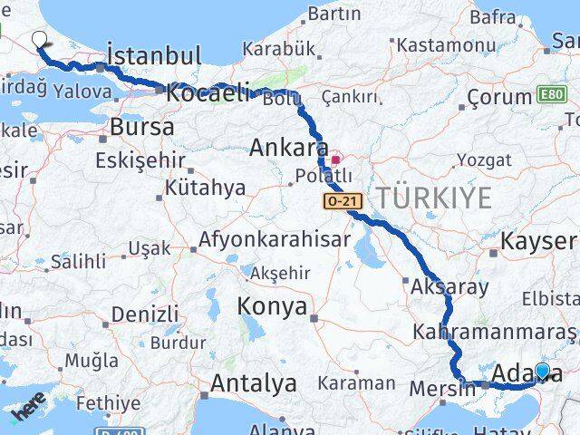 Osmaniye Çerkezköy Tekirdağ Arası Kaç Km - Yol Haritası