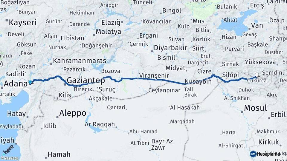 Osmaniye Çukurca Hakkari Arası Kaç Km - Yol Haritası