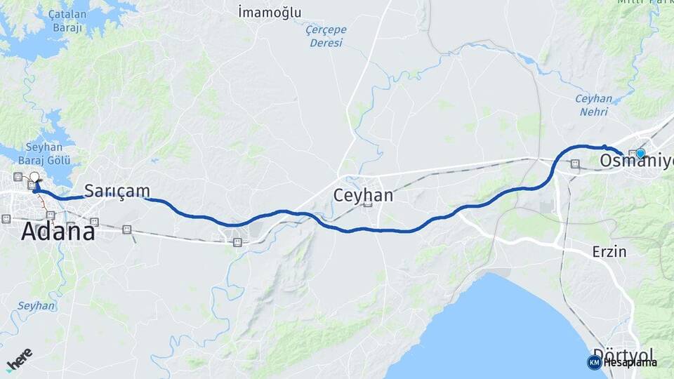 Osmaniye Çukurova Adana Arası Kaç Km - Yol Haritası