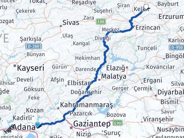 Osmaniye Demirözü Bayburt Arası Kaç Km - Yol Haritası