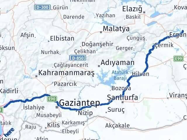 Osmaniye Dicle Diyarbakır Arası Kaç Km - Yol Haritası