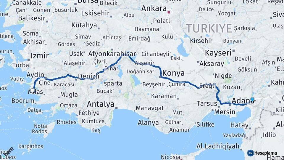 Osmaniye Didim Aydın Arası Kaç Km - Yol Haritası