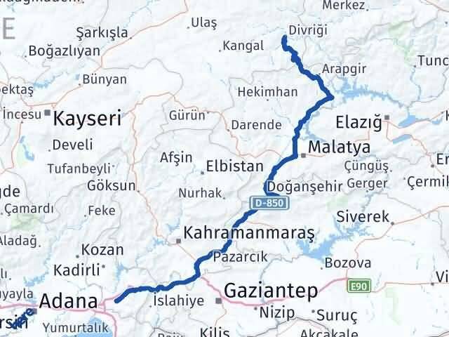 Osmaniye Divriği Sivas Arası Kaç Km - Yol Haritası
