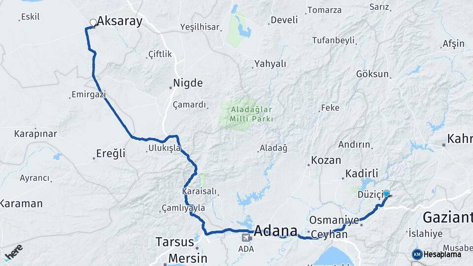 Osmaniye Düziçi Aksaray Arası Kaç Km - Yol Haritası