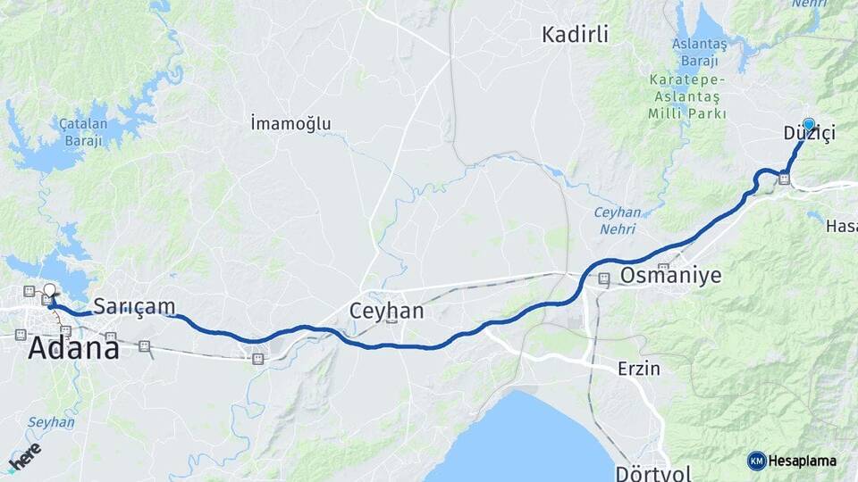 Osmaniye Düziçi Çukurova Adana Arası Kaç Km - Yol Haritası