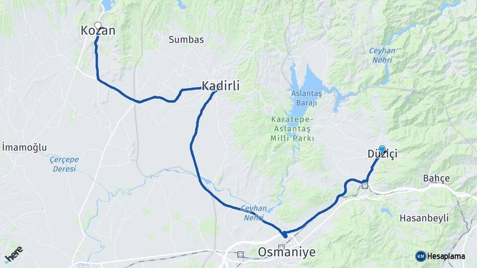 Osmaniye Düziçi Kozan Adana Arası Kaç Km - Yol Haritası