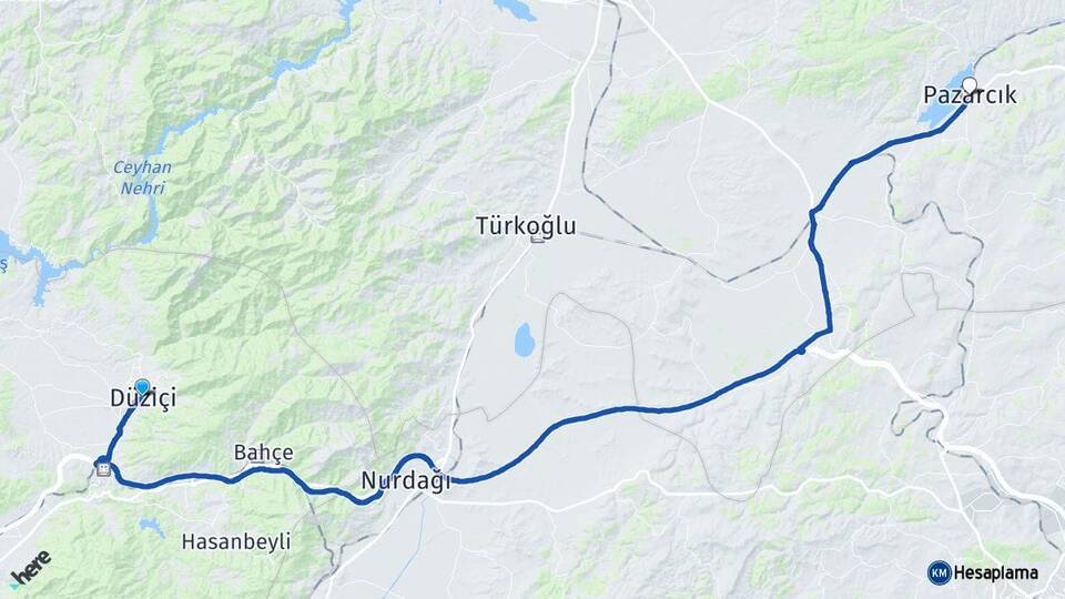 Osmaniye Düziçi Pazarcık Kahramanmaraş Arası Kaç Km - Yol Haritası