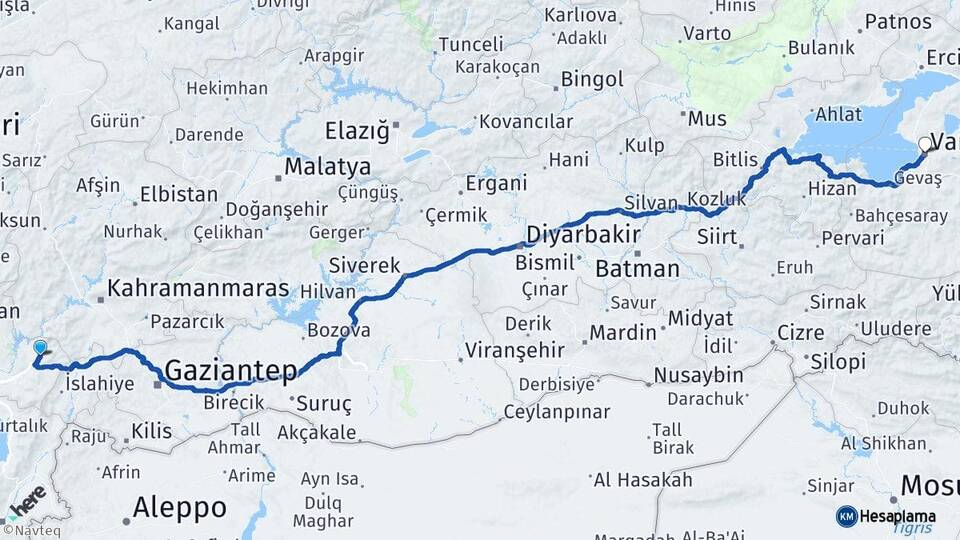 Osmaniye Düziçi Van Arası Kaç Km - Yol Haritası