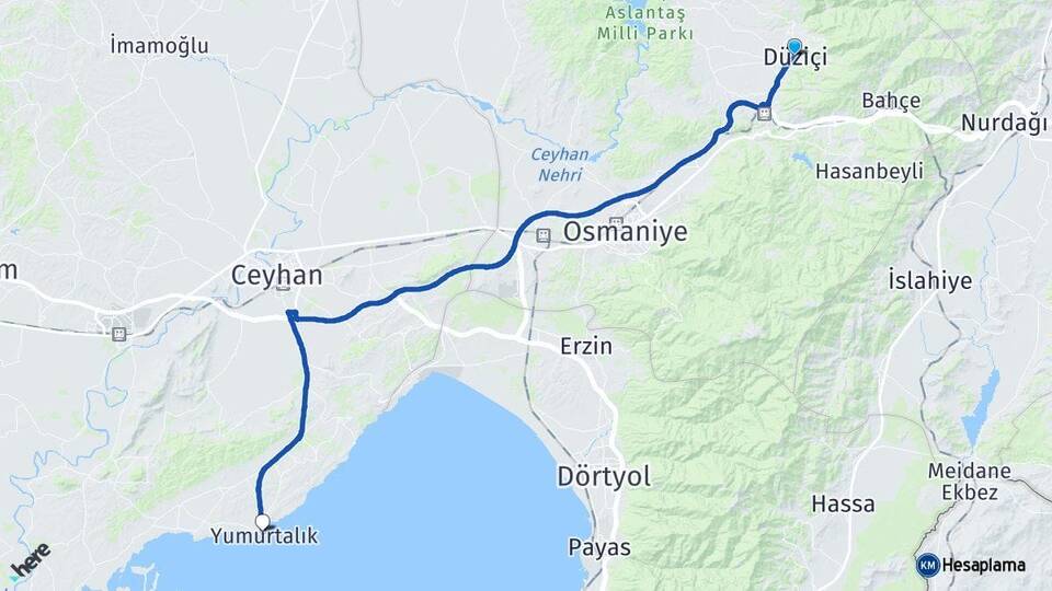 Osmaniye Düziçi Yumurtalık Adana Arası Kaç Km - Yol Haritası