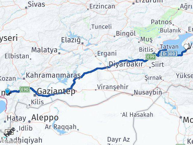 Osmaniye Edremit Van Arası Kaç Km - Yol Haritası
