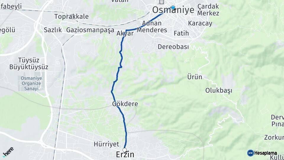 Osmaniye Erzin Hatay Arası Kaç Km - Yol Haritası