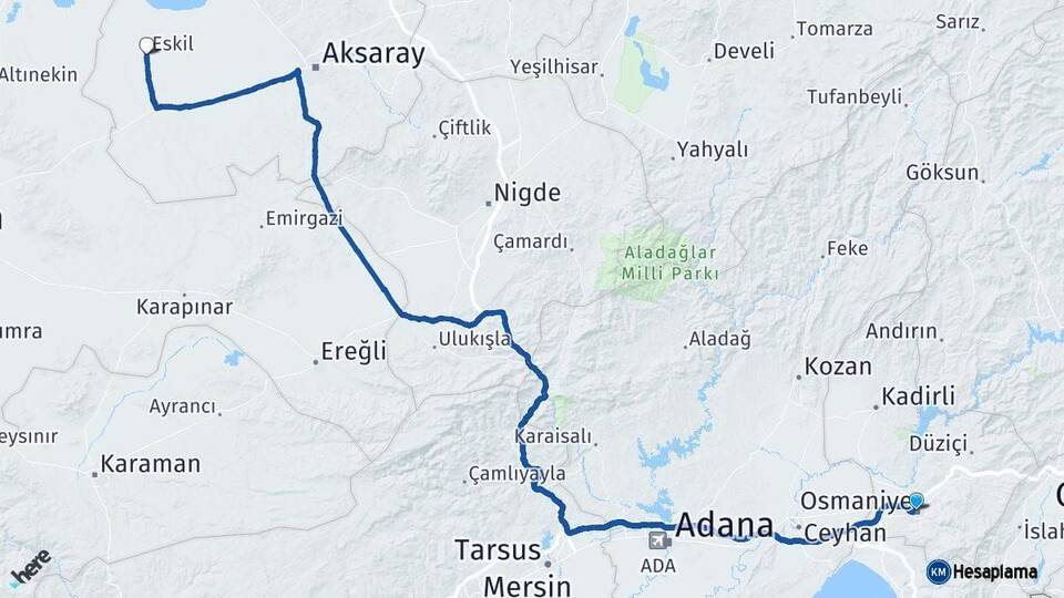 Osmaniye Eskil Aksaray Arası Kaç Km - Yol Haritası
