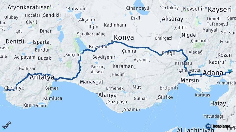 Osmaniye Fethiye Muğla Arası Kaç Km - Yol Haritası