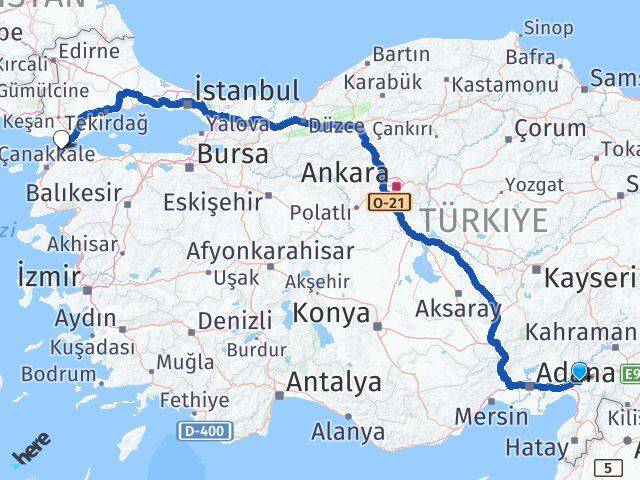 Osmaniye Gelibolu Çanakkale Arası Kaç Km - Yol Haritası