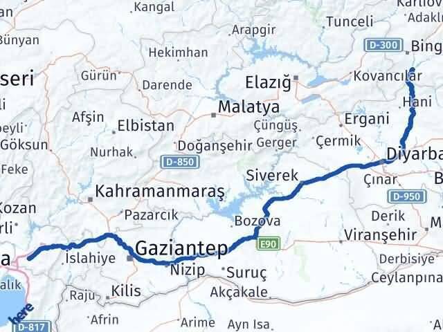 Osmaniye Genç Bingöl Arası Kaç Km - Yol Haritası