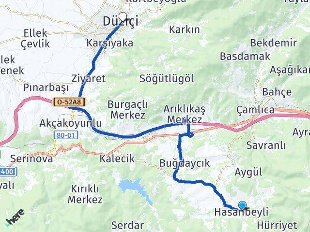 Osmaniye Hasanbeyli Düziçi Arası Kaç Km - Yol Haritası