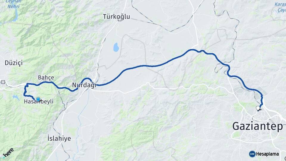 Osmaniye Hasanbeyli Gaziantep Arası Kaç Km - Yol Haritası