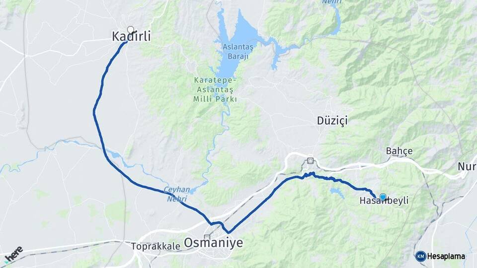 Osmaniye Hasanbeyli Kadirli Arası Kaç Km - Yol Haritası