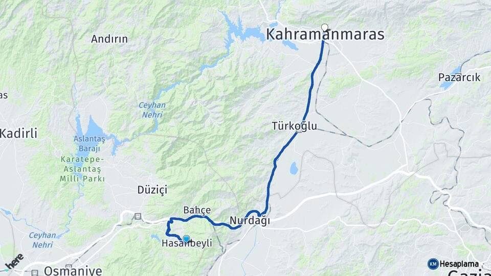 Osmaniye Hasanbeyli Kahramanmaraş Arası Kaç Km - Yol Haritası