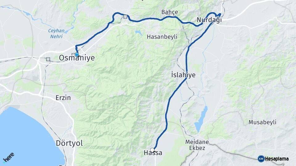Osmaniye Hassa Hatay Arası Kaç Km - Yol Haritası