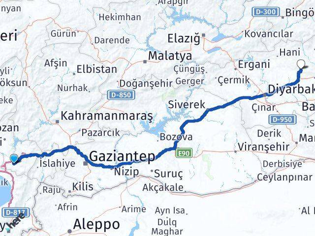 Osmaniye Hazro Diyarbakır Arası Kaç Km - Yol Haritası