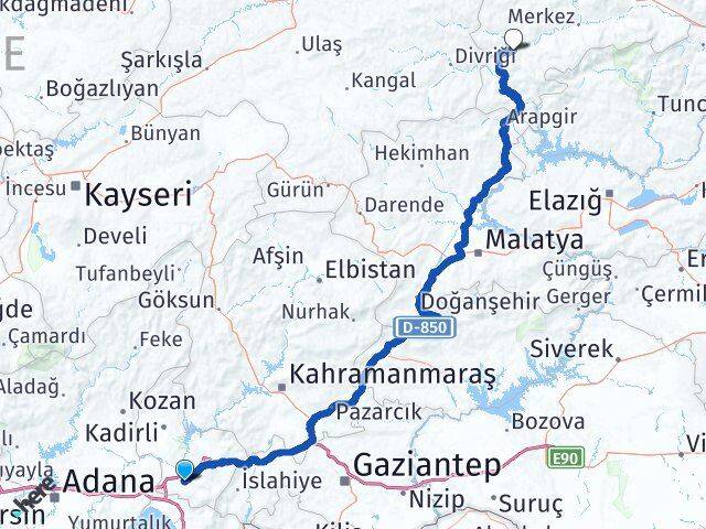 Osmaniye İliç Erzincan Arası Kaç Km - Yol Haritası
