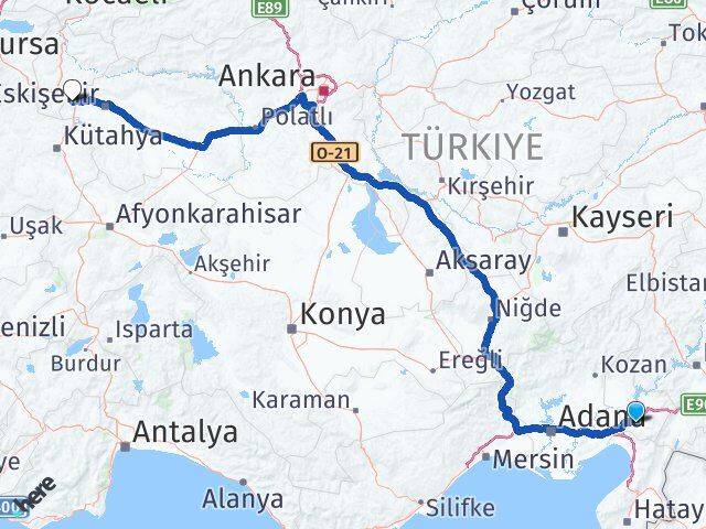Osmaniye İnönü Eskişehir Arası Kaç Km - Yol Haritası