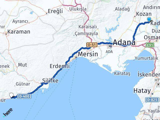 Osmaniye Kadirli Aydıncık Mersin Arası Kaç Km - Yol Haritası